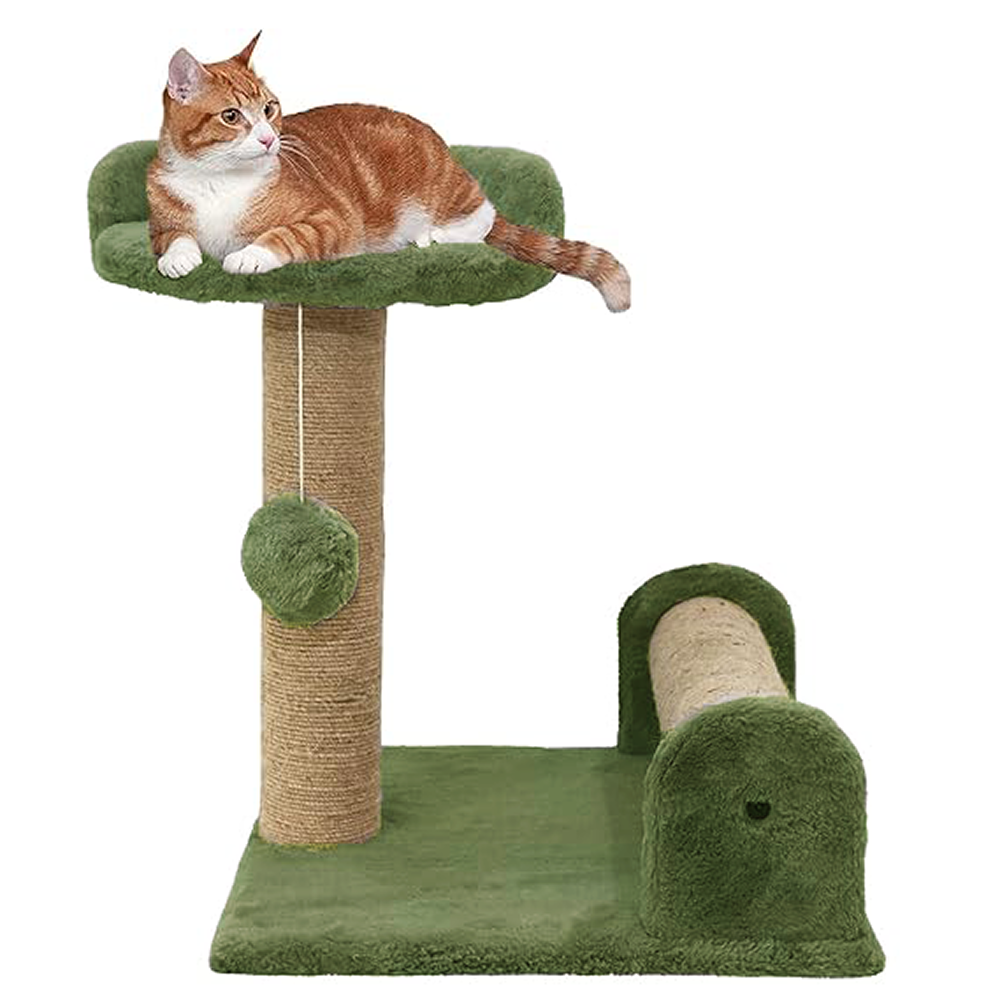 Furrlovers Soft Fur & Dual Jute Rope Scratching Post Tree for Cats (Green)