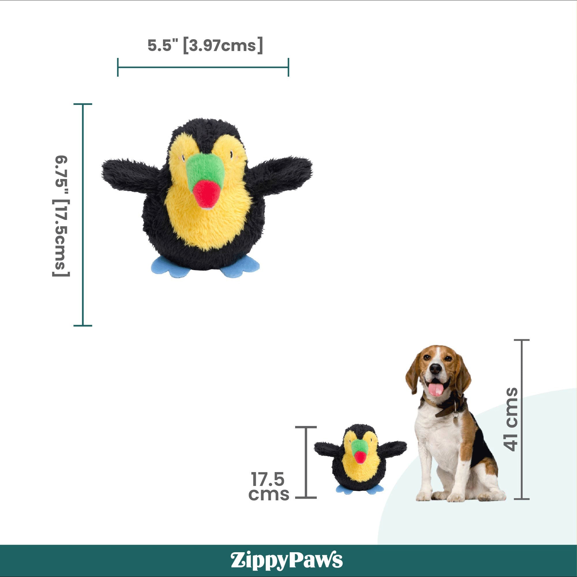Zippy Paws ZippyTuff 2 in 1 Birdiez Toucan Plush Toy for Dogs image 5