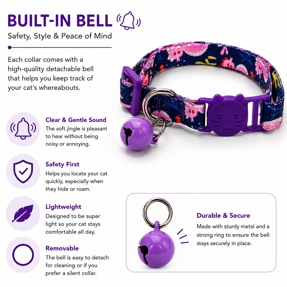 Talking Dog Club Everyday Collar with Sea Horse Bell for Cats (Navy/Purple) image 3
