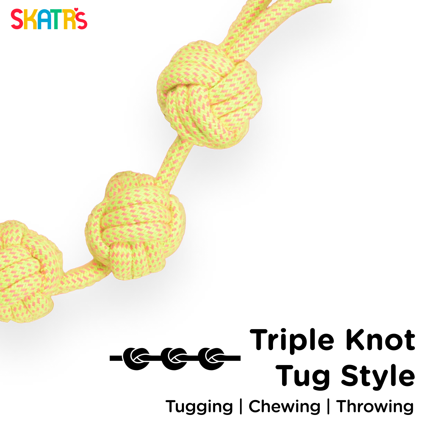 Skatrs 3 Ball Rope Tug Toy for Dogs and Cats (Yellow) image 2