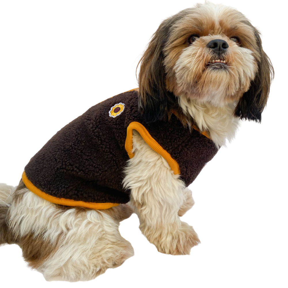 Pawgypets Cute Fleece Vest for Dogs and Cats (Chocolate Brown/Mustard) image 2