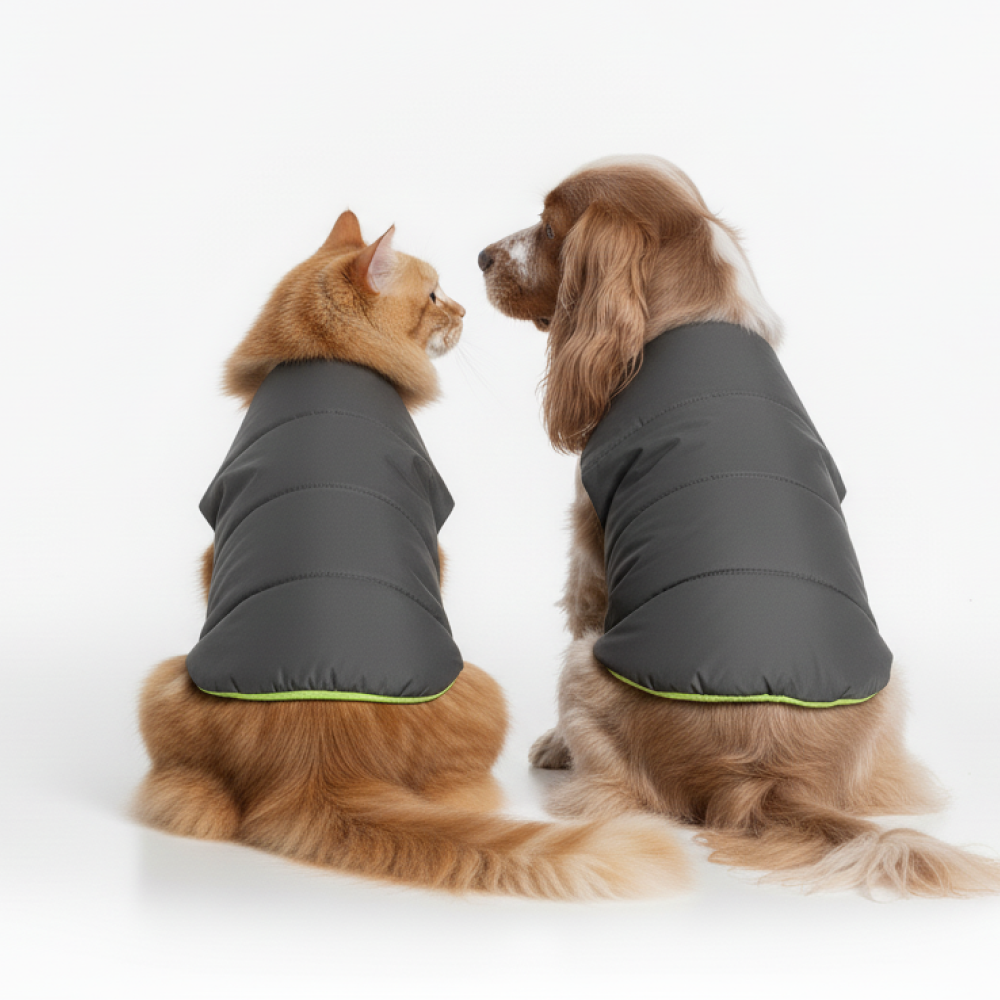 Skatrs Smokey Grey Puffer Reversible Jacket for Dogs and Cats | With Adjustable Baby Velcro