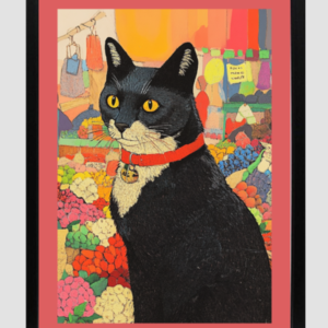 EverythingBoho Cat in Local Market Framed Art (Black)