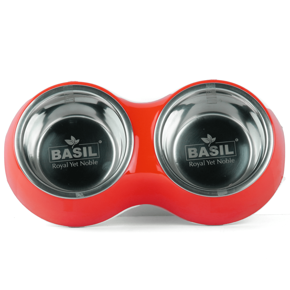 Basil Double Melamine Bowl Dinner Set for Dogs and Cats (Red) image 5