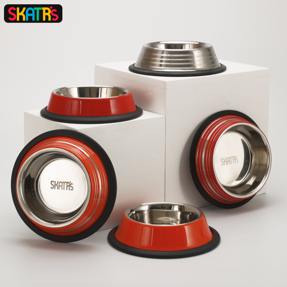 Skatrs Anti Skid Stainless Steel Striped Bowl for Dogs and Cats image 4