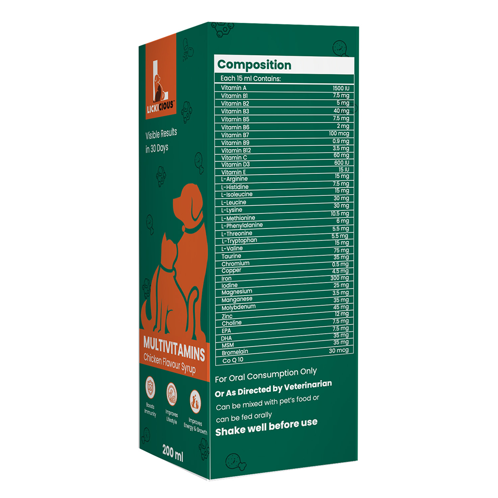 Lickicious Chicken Flavour Multivitamin Syrup for Dogs & Cats image 5
