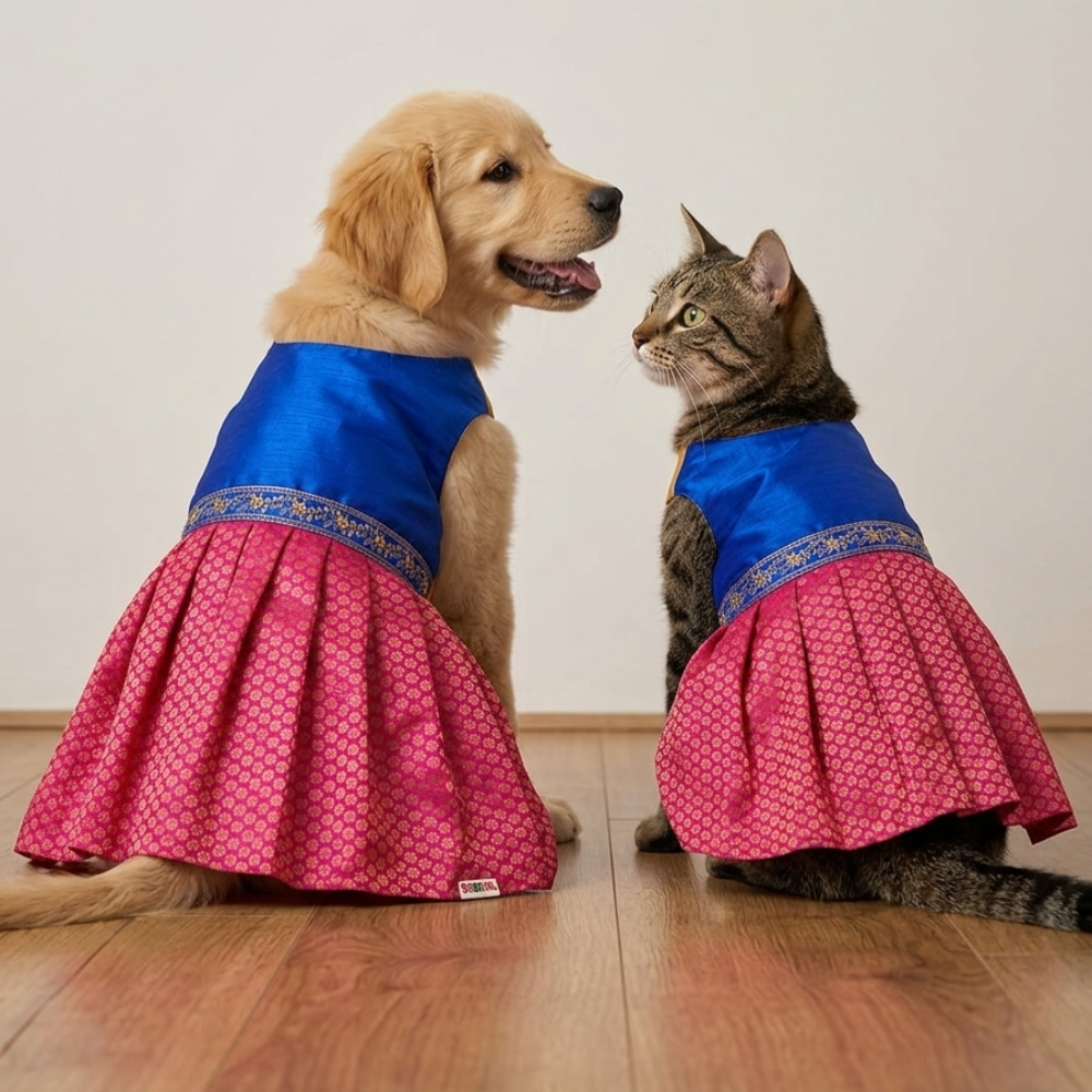 Skatrs Ethnic Lehenga Dress for Dogs and Cats (Royal Pink & Blue) image 8