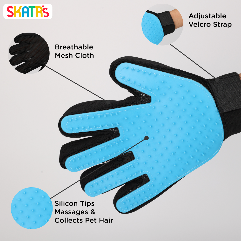 Skatrs Mess Free Deshedding Grooming Gloves for Dogs and Cats (Light Blue) image 2