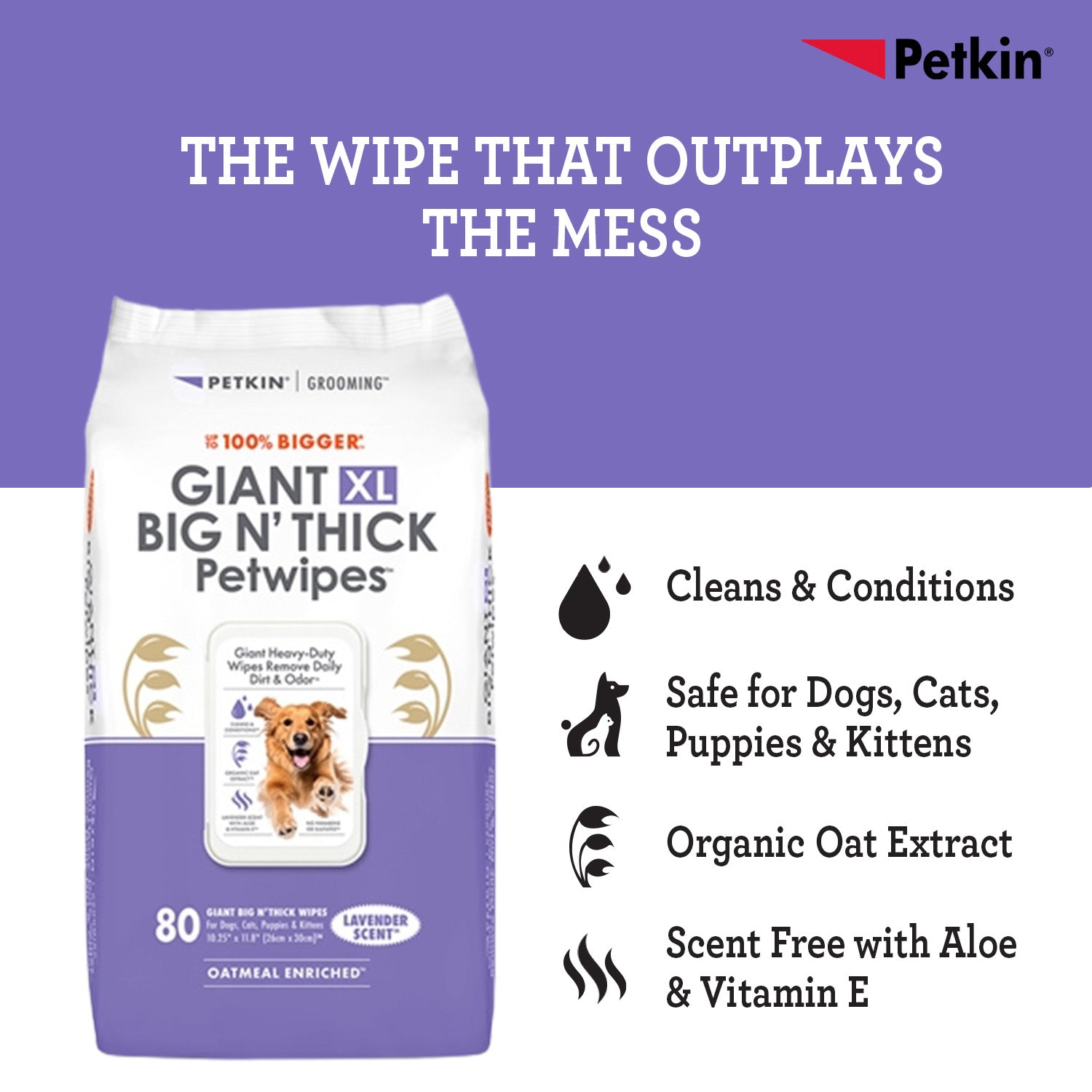 Petkin Gaint Big N' Thick  Lavender Scented Petwipes for Dogs and Cats image 2