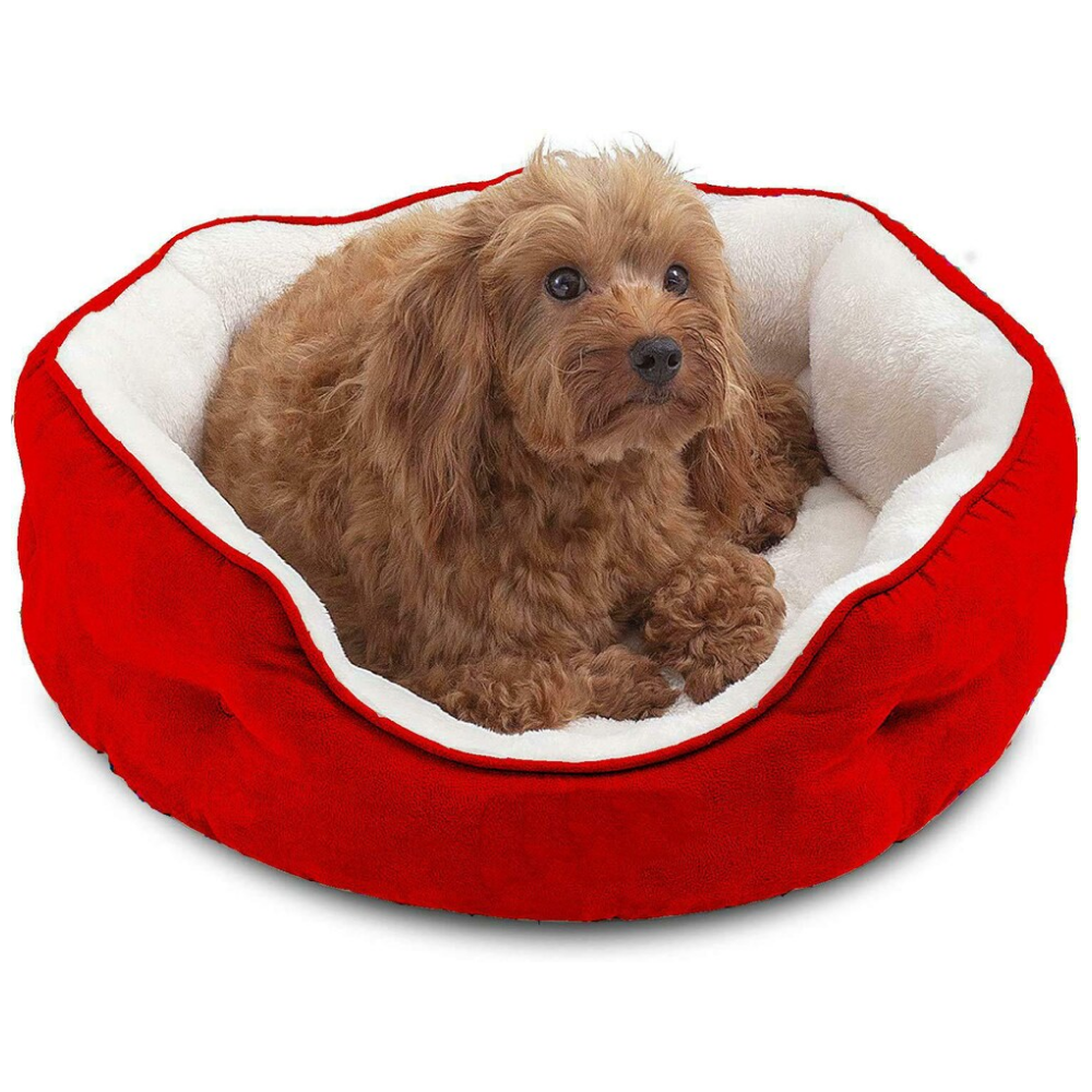 Fluffy's Pawsome Round Washable Bed for Dogs and Cats (Red) image 5