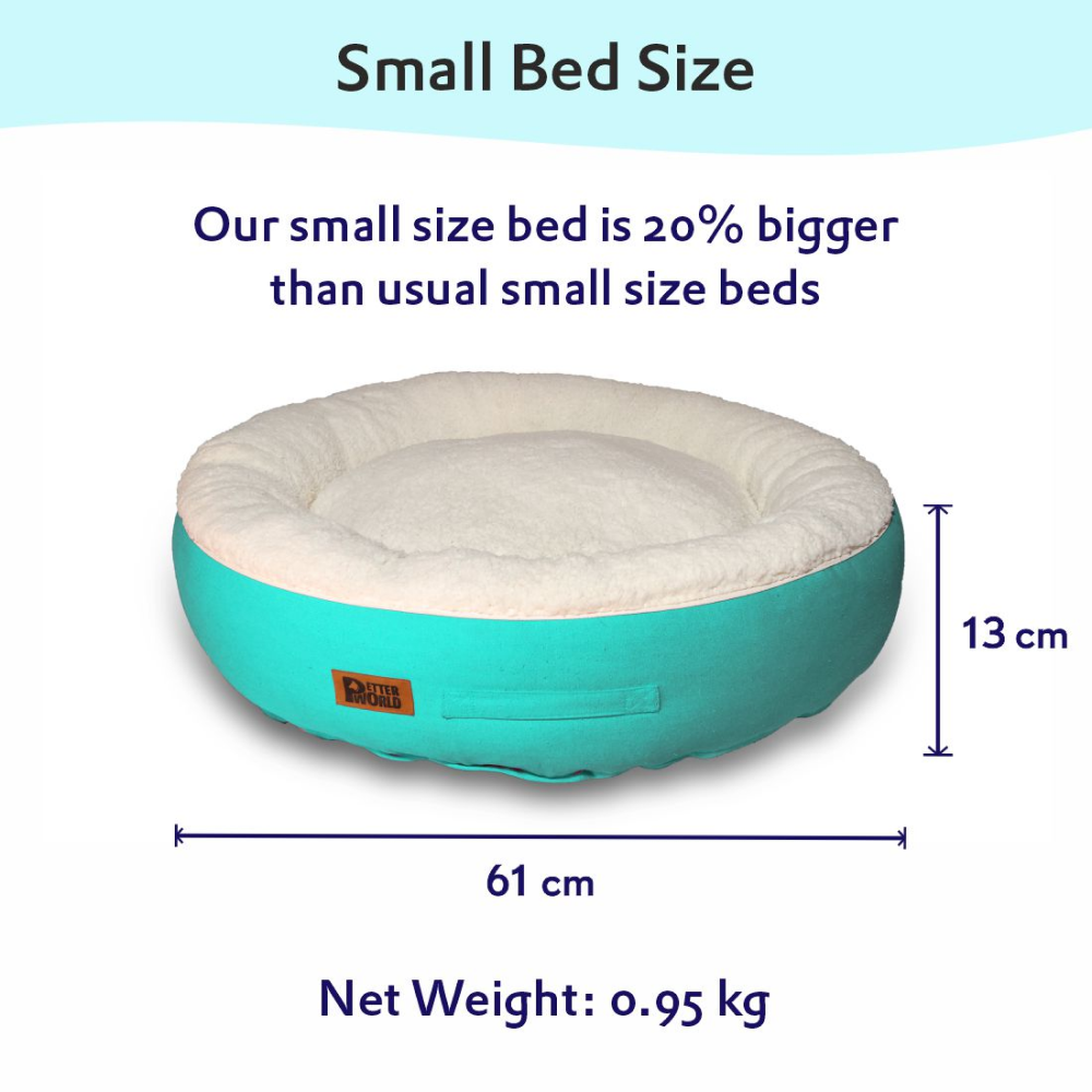 Petter World Ultra Luxury Cotton Canvas Donut Bed With Removable Sherpa Fur Cushion for Dogs (Turquoise) image 4