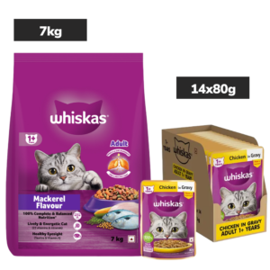 Whiskas Adult Cat Food Combo |Mackerel Dry & Chicken in Gravy Wet