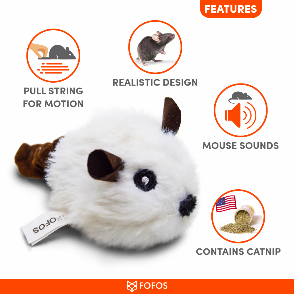 Barkbutler x Fofos Pull String & Sound Chip Mouse Shaped Electronic Toy for Cats (White) image 2
