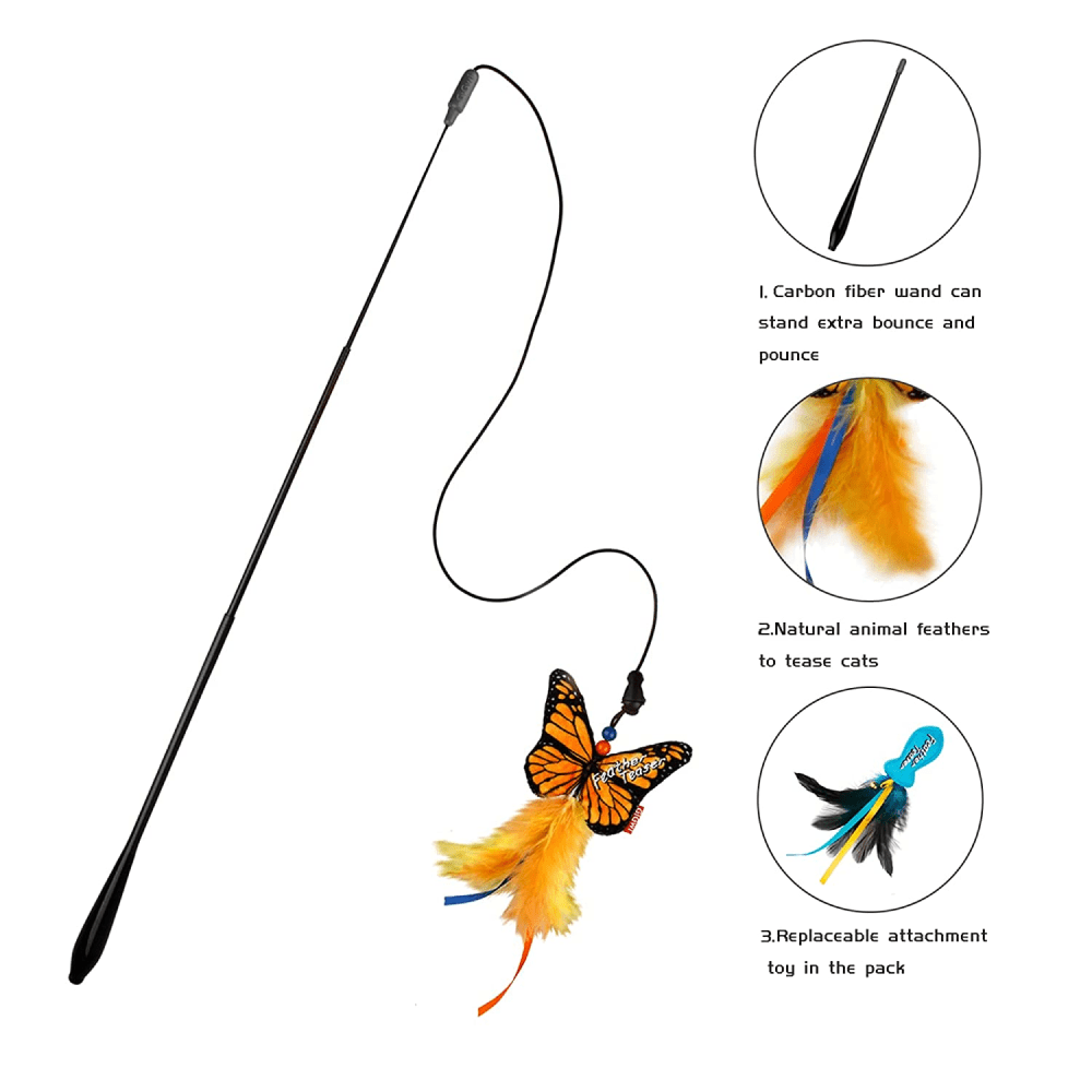 Gigwi FishYellow Butterfly with Flexible Rod Crinkle Paper Catnip and Bell Feather Teaser for Cats image 4