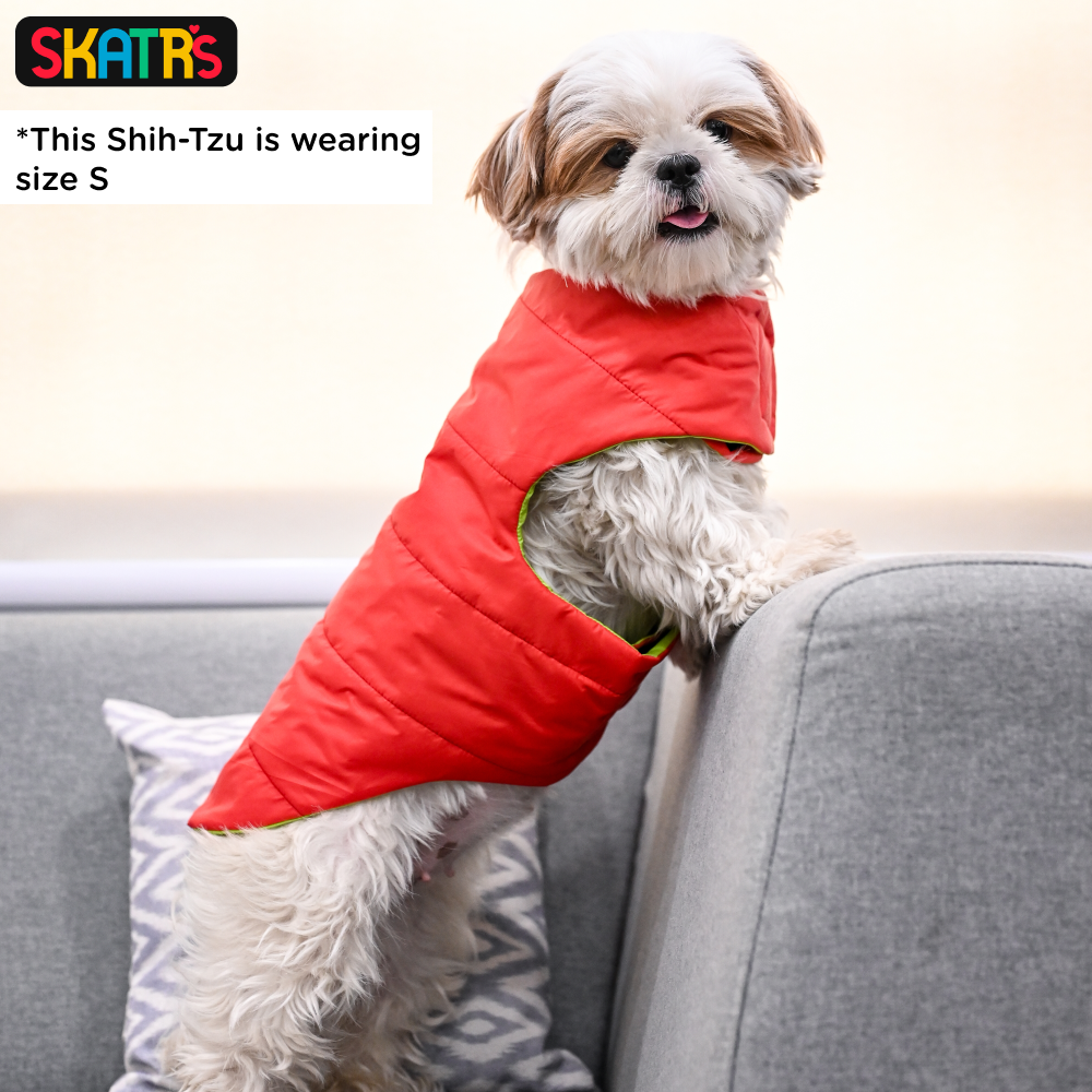Skatrs Coral Red Puffer Reversible Jacket for Dogs and Cats | With Adjustable Baby Velcro image 5