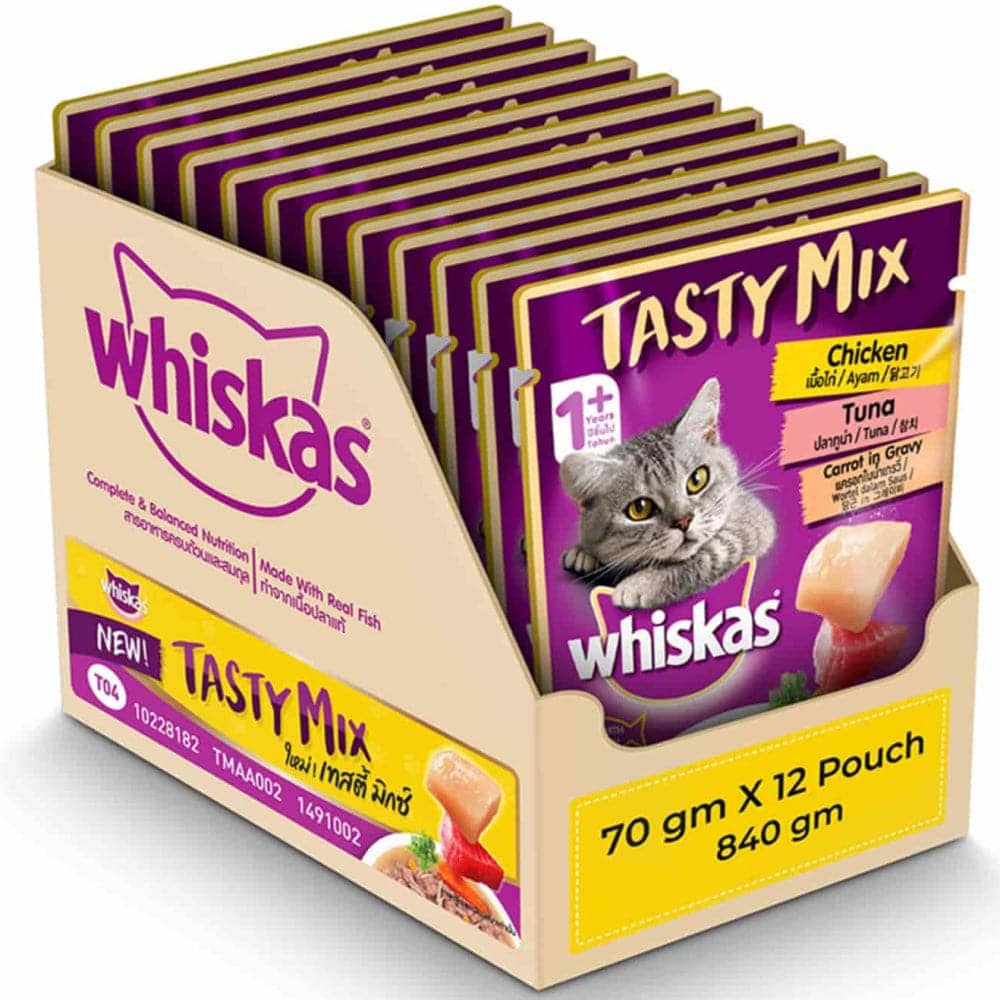 Whiskas Chicken With Salmon Wakame Seaweed in Gravy and Chicken With Tuna And Carrot in Gravy Adult Cat Wet Food Combo image 3
