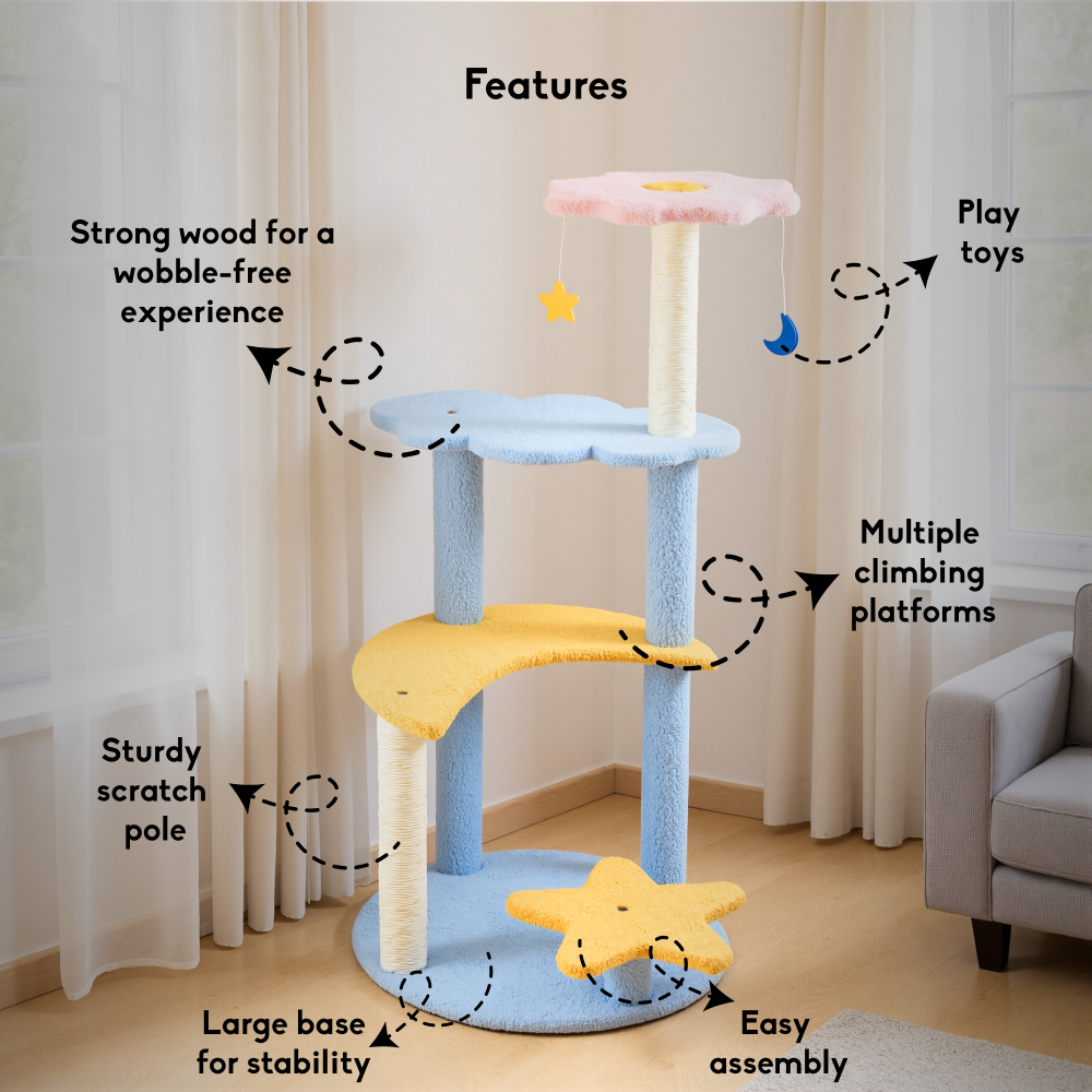 FurryLiving Luna Tree Multi Level with Scratching Posts and Hanging Toy for Cat image 3