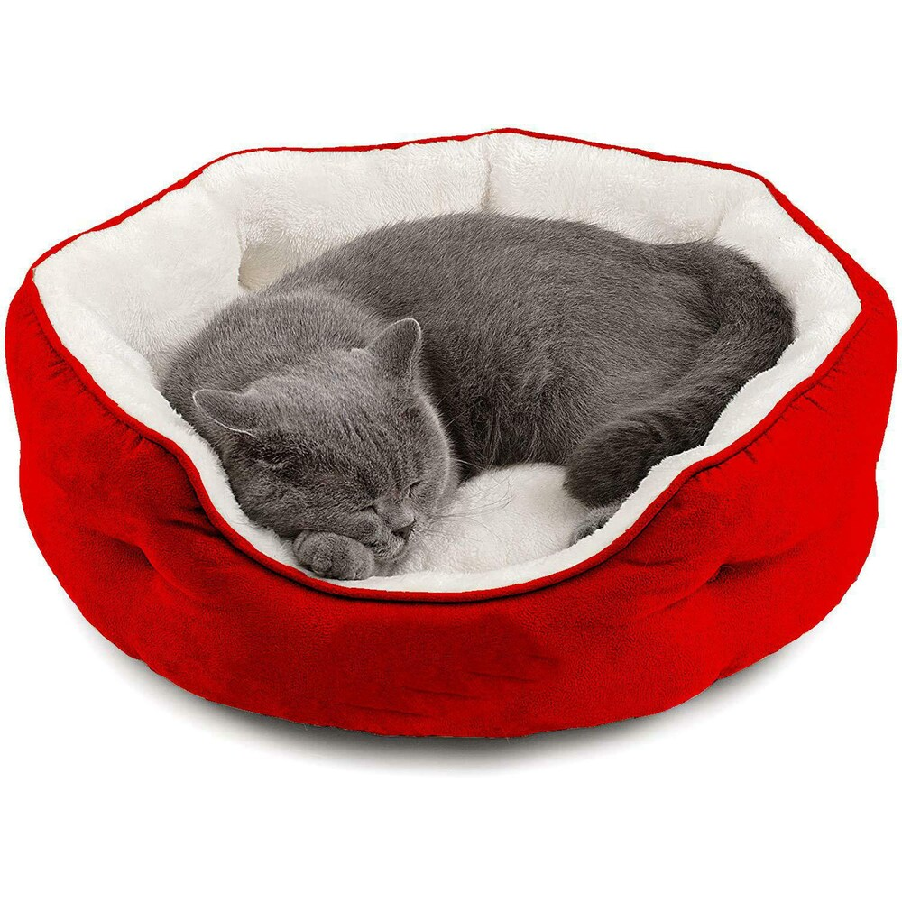 Fluffy's Pawsome Round Washable Bed for Dogs and Cats (Red) image 2