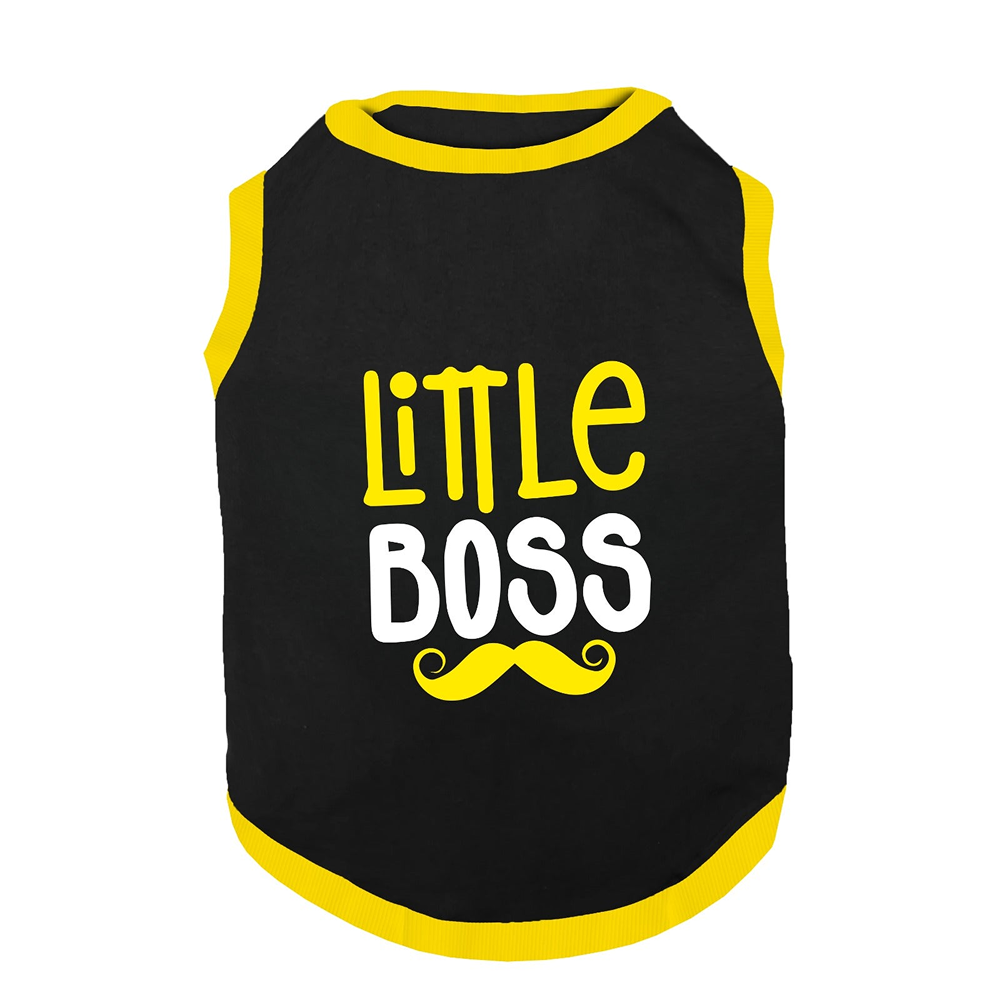 PawsIndia  Little Boss Printed with Ribbed Sleeves TShirt for Cats (Black)
