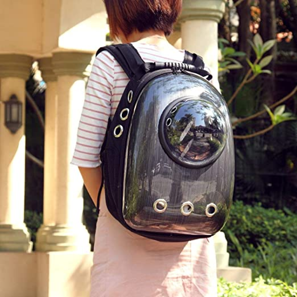 Petcrux Transparent Breathable Plain Astronaut Carrier Backpack for Dogs and Cats (Black) image 3