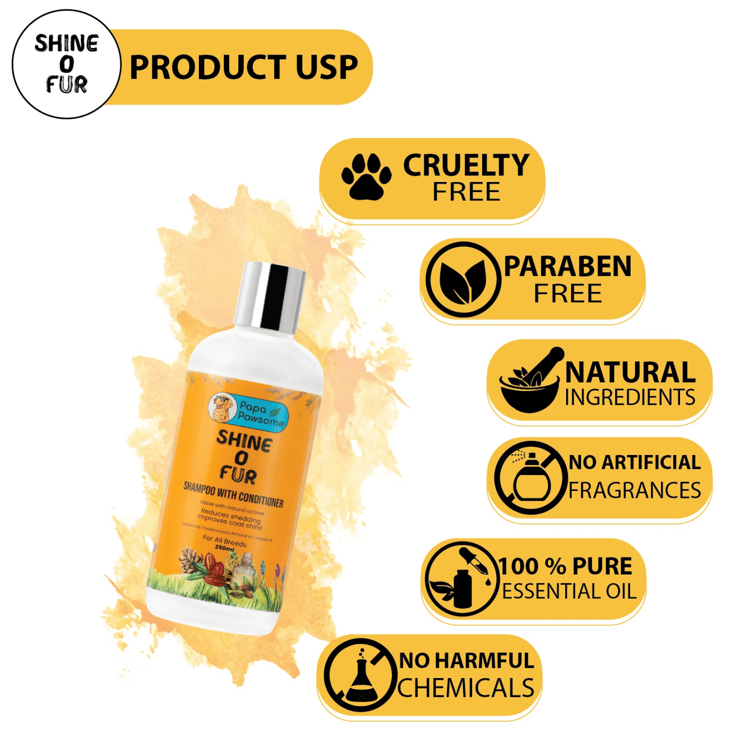 Papa Pawsome Shine O' Fur Shampoo with Conditioner and Palm Brush for Dogs image 6