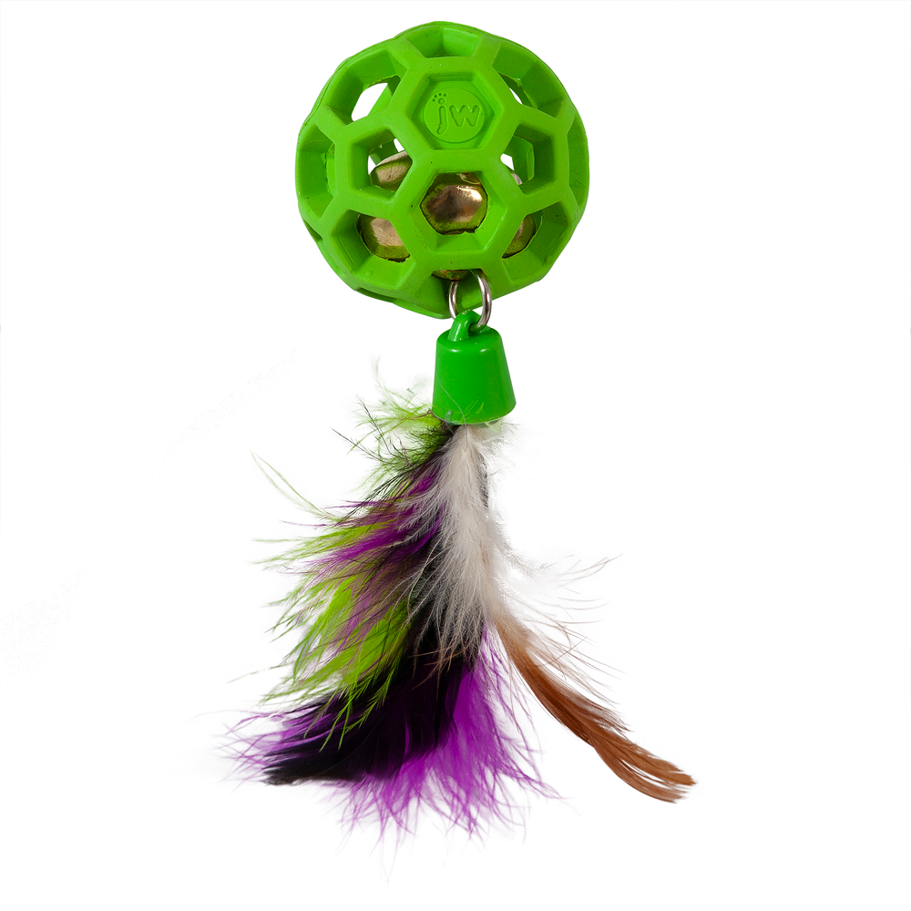 JW Cataction Feather Ball with Bell Toy for Cats (Green) image 4