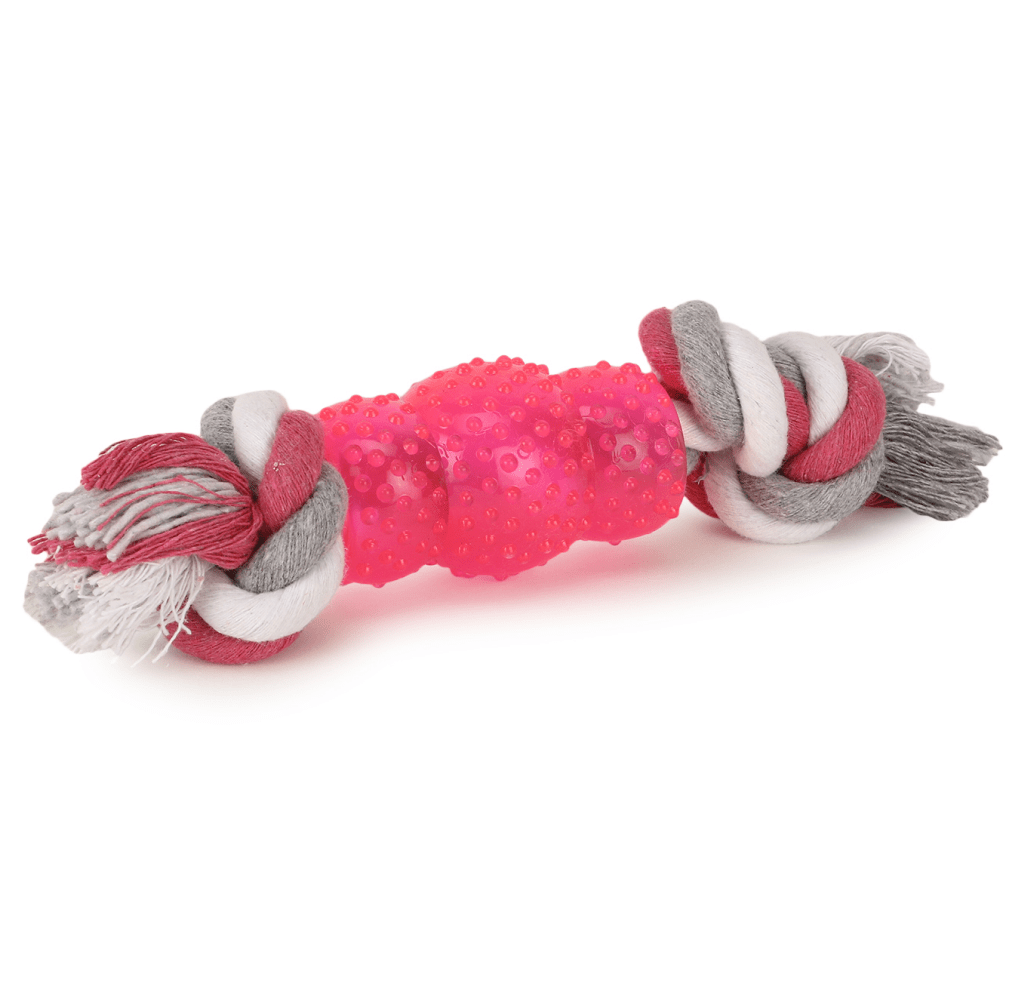 Basil Cotton Rope Rubber Chew Toy with Hard TPR Centre for Dogs (Pink) image 3