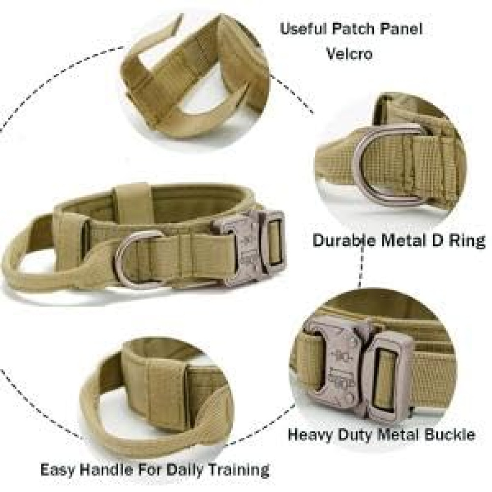 QPets Tactical Adjustable Nylon Collar with Handle for Dogs (Khaki) image 2