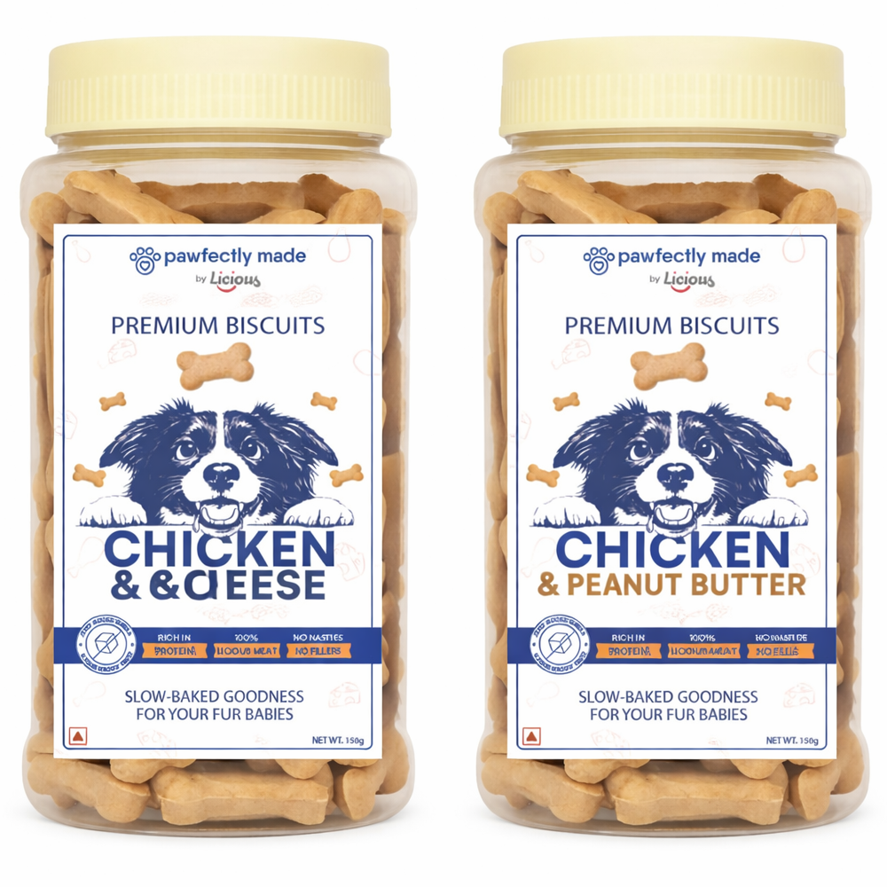 Pawfectly Made By Licious Chicken & Peanut, Chicken & Cheese Butter Biscuits Dog Treats Combo