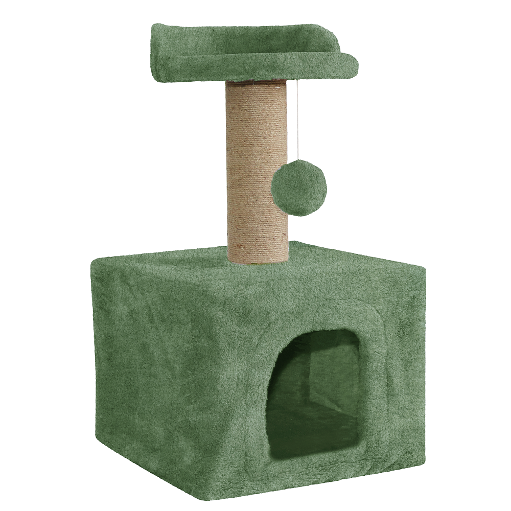 Furrlovers Soft Fur Condo Cat Tree with Sisal/Jute Scratching Post & Hanging Ball (Green)