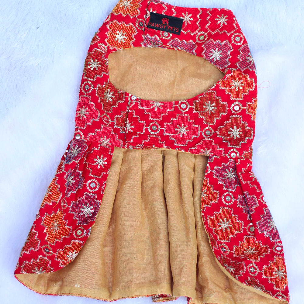 Pawgypets Festive Patola Dress for Dogs (Red) image 2