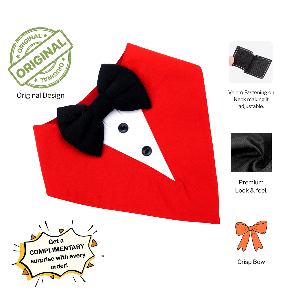 Dogobow Tuxedo Bandana for Dogs (Red) (Get a Bow Free) image 2