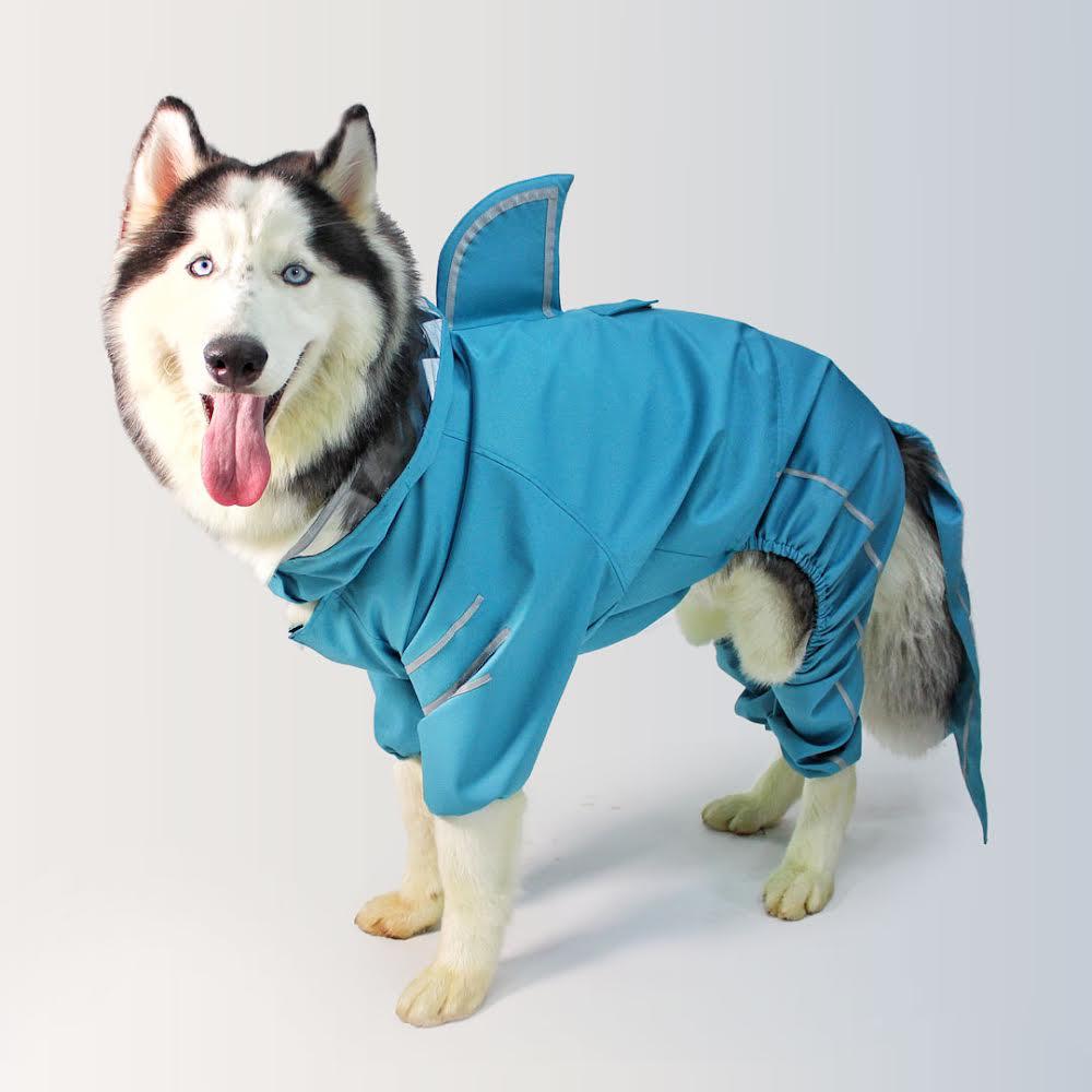 Dogobow Shark Body Suit Raincoat for Dogs and Cats (Blue)