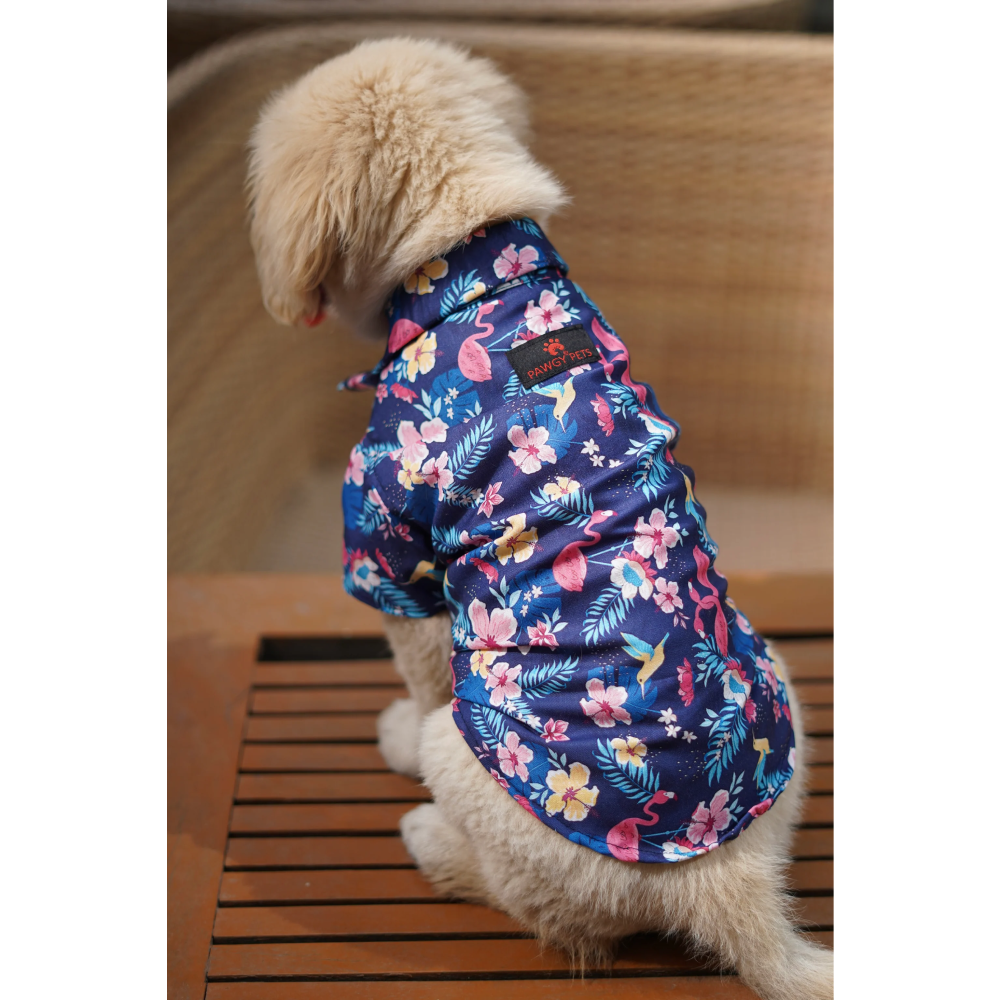 Pawgypets Hawaiian Flamingo Shirt for Dogs (Navy Blue) image 3