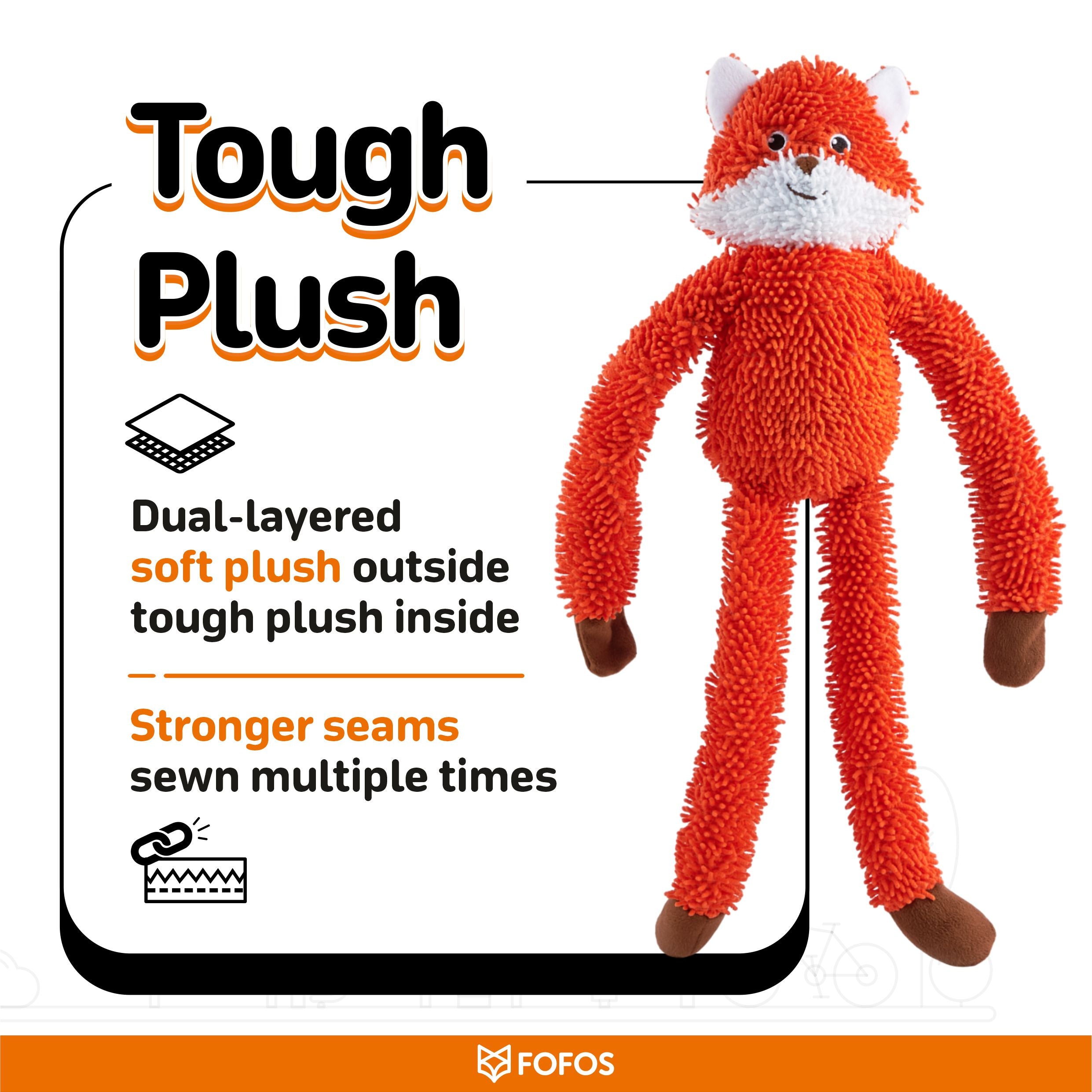 Fofos Fox Long Body Tough Plush Toy for Dogs image 2