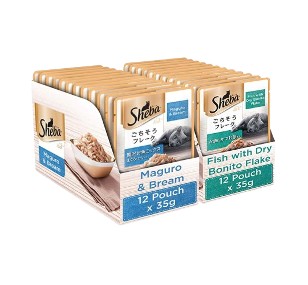 Sheba Maguro Bream Fish and Fish with Dry Bonito Flake Cat Wet Food Combo image 1