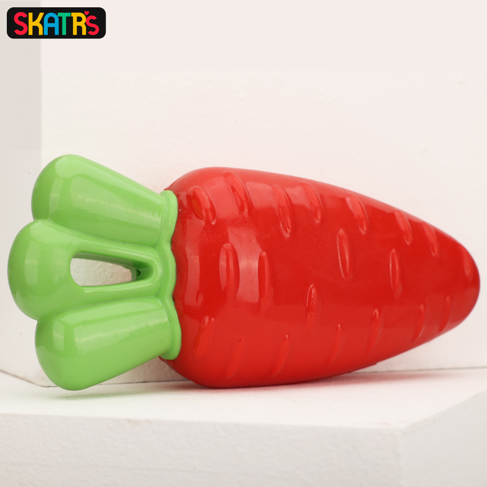 Skatrs Rubber Squeaky Carrot Chew Toy for Dogs (Red) | For Heavy Chewers | Small & Medium Dogs image 3