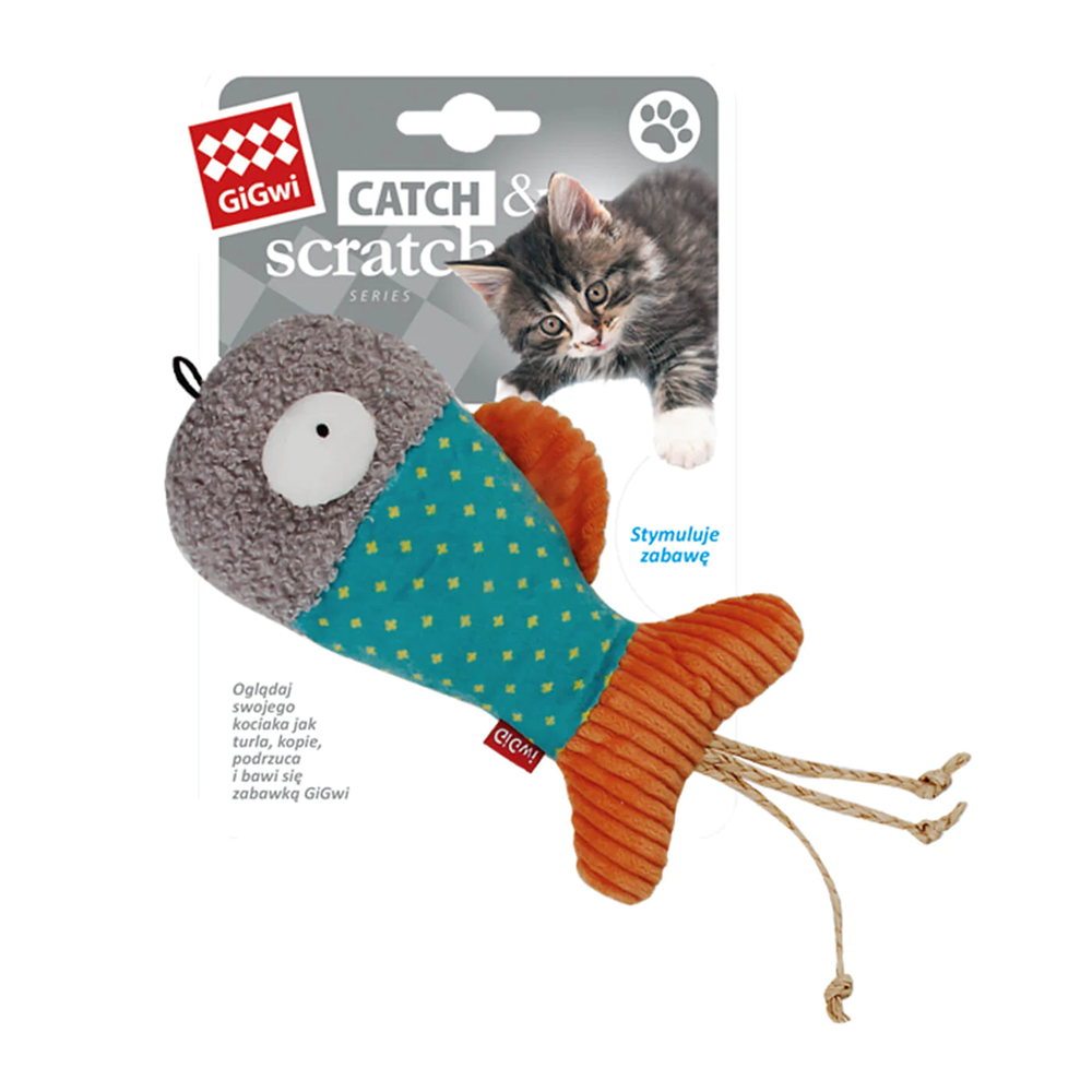 GiGwi Pillow Kicker Fish Toy for Cats (Blue/Grey)