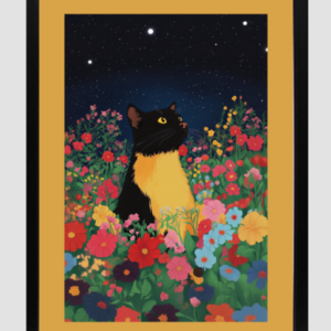EverythingBoho Sci Fi Cat Framed Art (Black)
