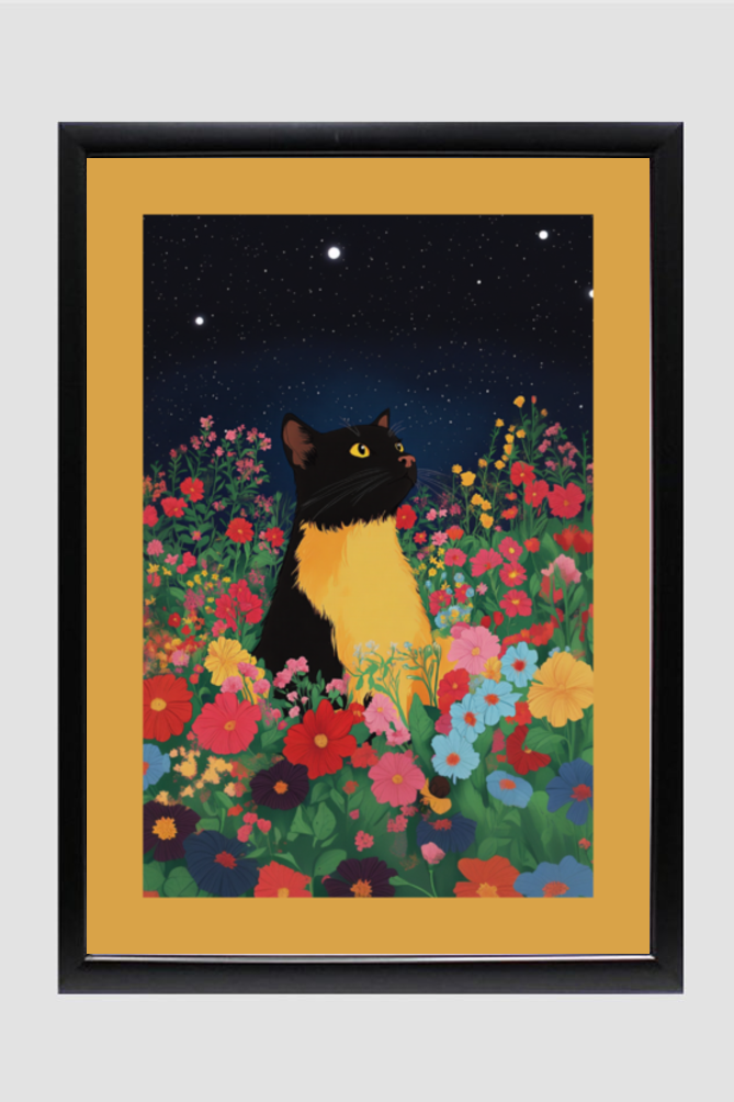 EverythingBoho Sci Fi Cat Framed Art (Black)