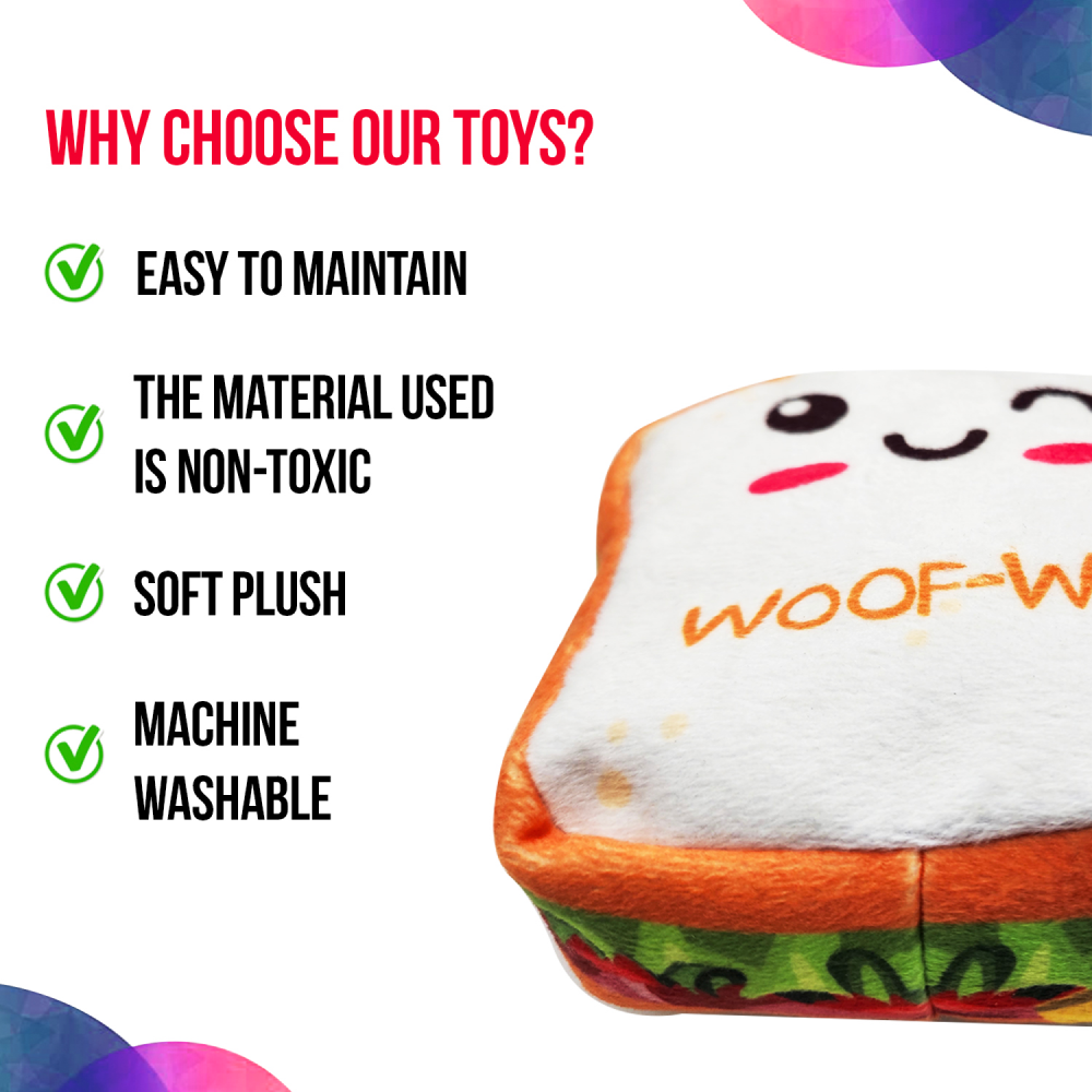 Goofy Tails Food Buddies Sandwich Plush Toy for Dogs image 4