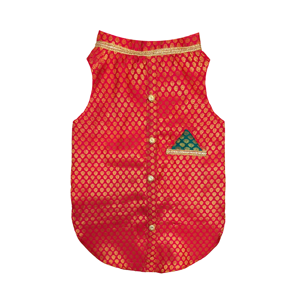 Pawsindia Traditional Royal Brocade Kurta for Cats (Red)