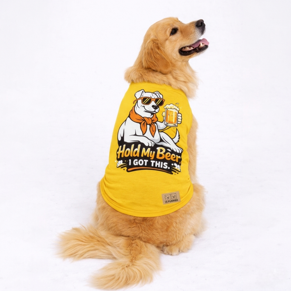15 Furries Hold My Beer Sleeveless Cotton T shirt for Dogs (Yellow) image 2