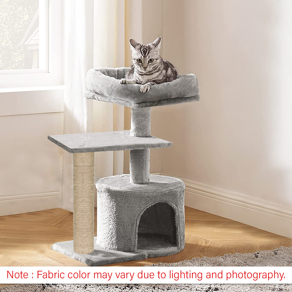Furrlovers Multilevel Tree with Jute Rope Scratching Post and Fur Fabric Condo for Cats (Grey)