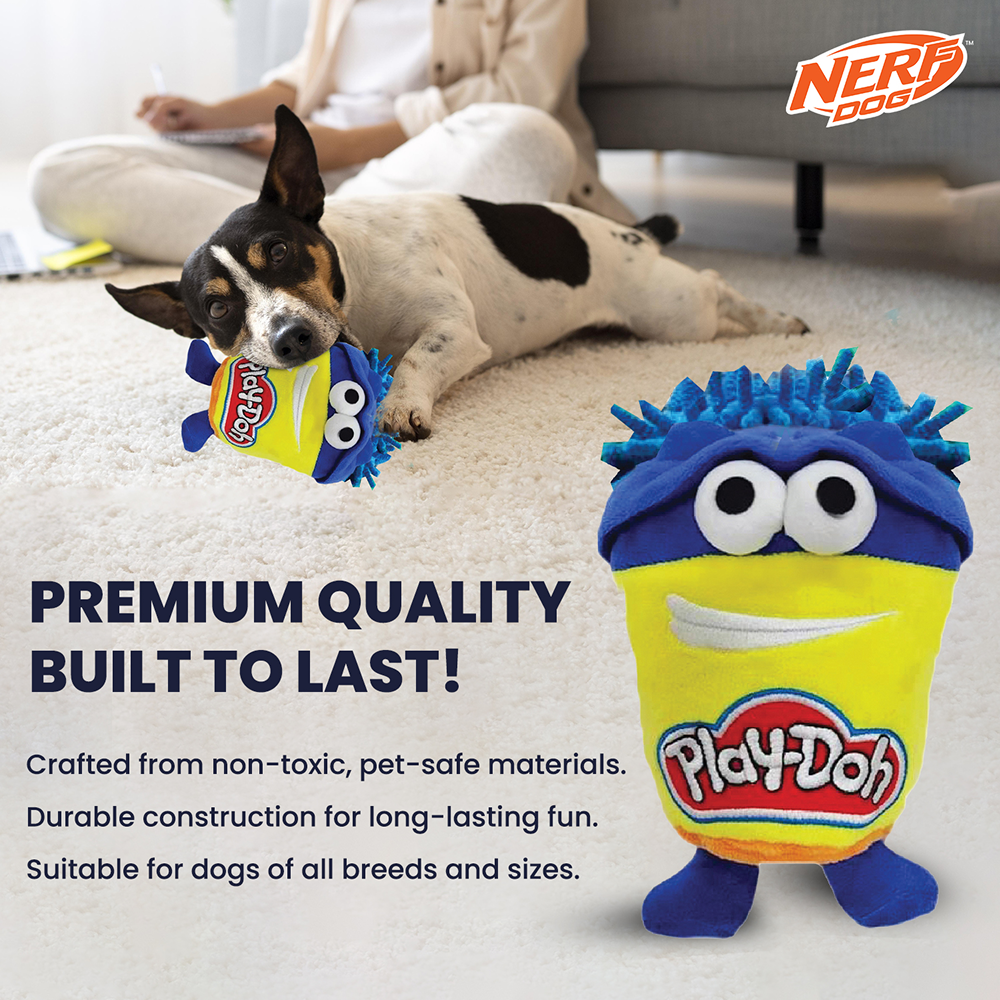 Nerf Dog Hasbro Squeak and Crinkle Plush Toy for Dogs (Yellow/Blue) image 7