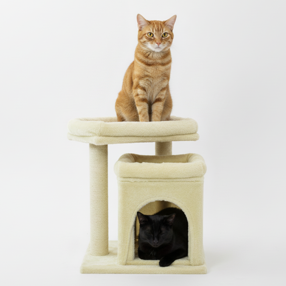 Skatrs Scratching Post Activity Tree Condo, Fur Fabric for Cats (Beige)