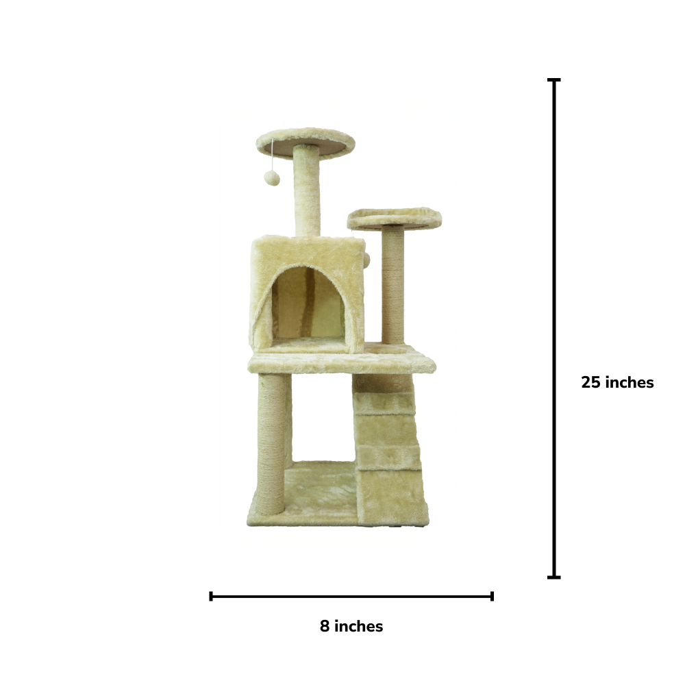 Skatrs Kitty Kastle Multi Level Cat Tree with Condo, Scratching Post, Platform and Ladder Toy (Beige) image 2