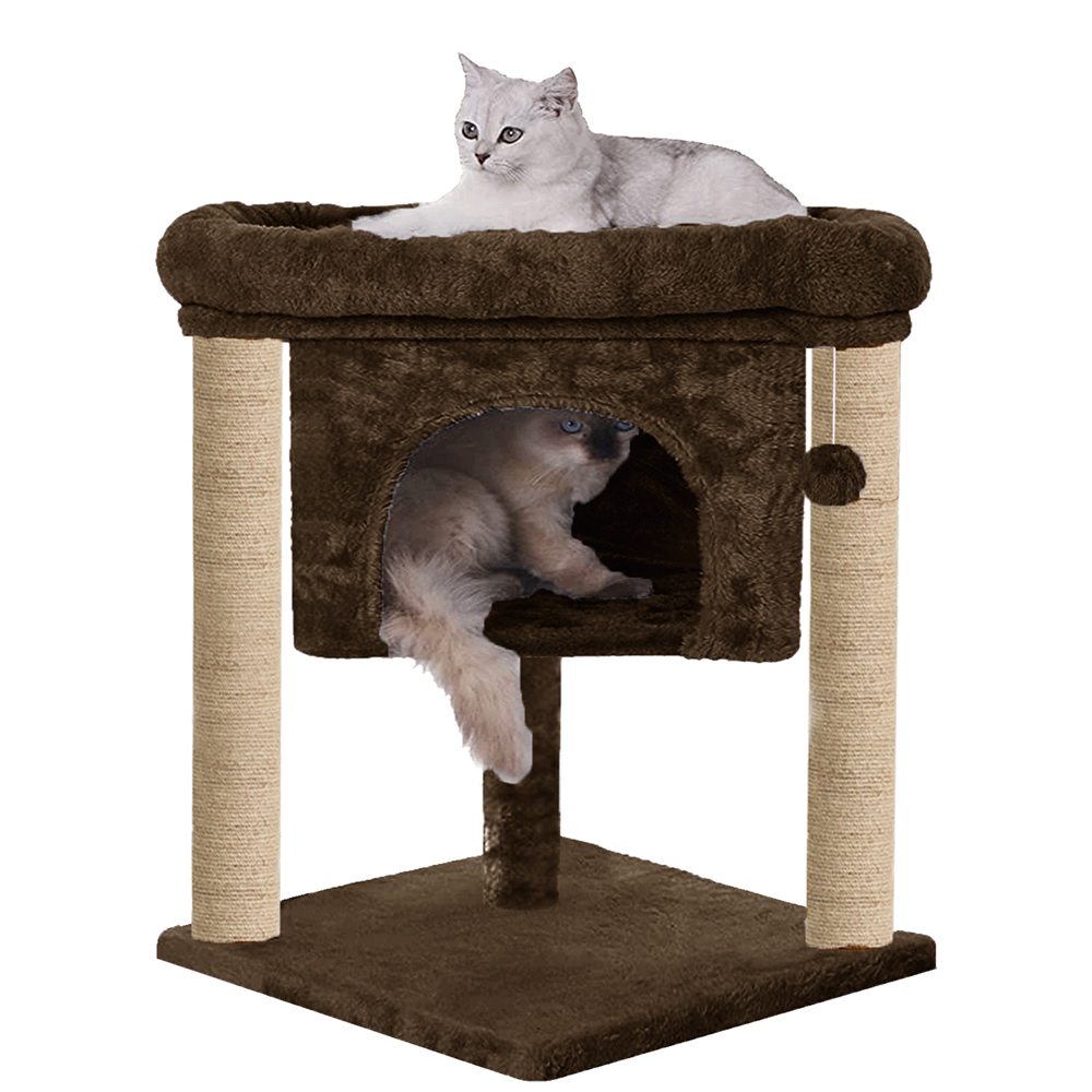 Furrlovers Cat & Kitten Scratching Post Activity Tree with Plush Fur, Jute Rope & Detachable Bed