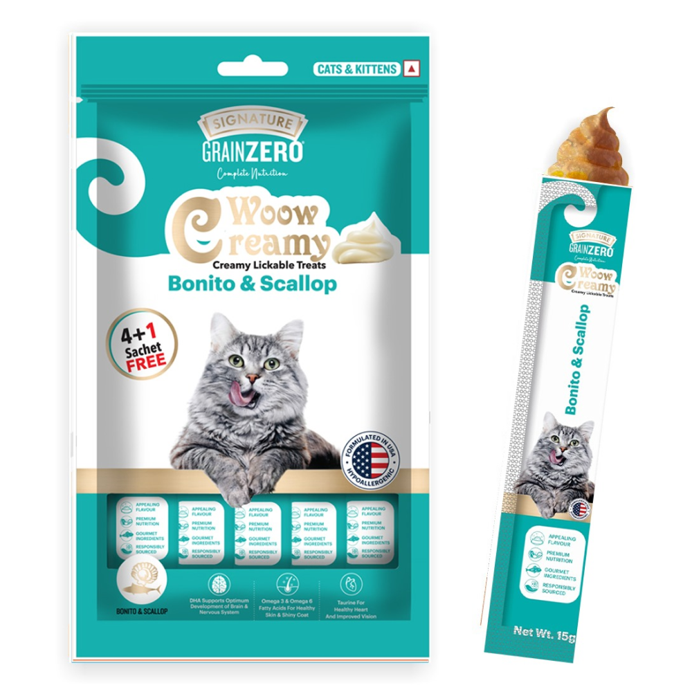 Signature Grain Zero Crab and Bonito & Scallop Lickable Creamy Treats for Cats Combo image 4
