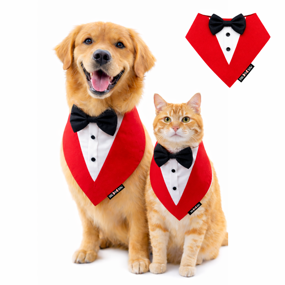 Dogobow Tuxedo Bandana for Dogs (Red) (Get a Bow Free)